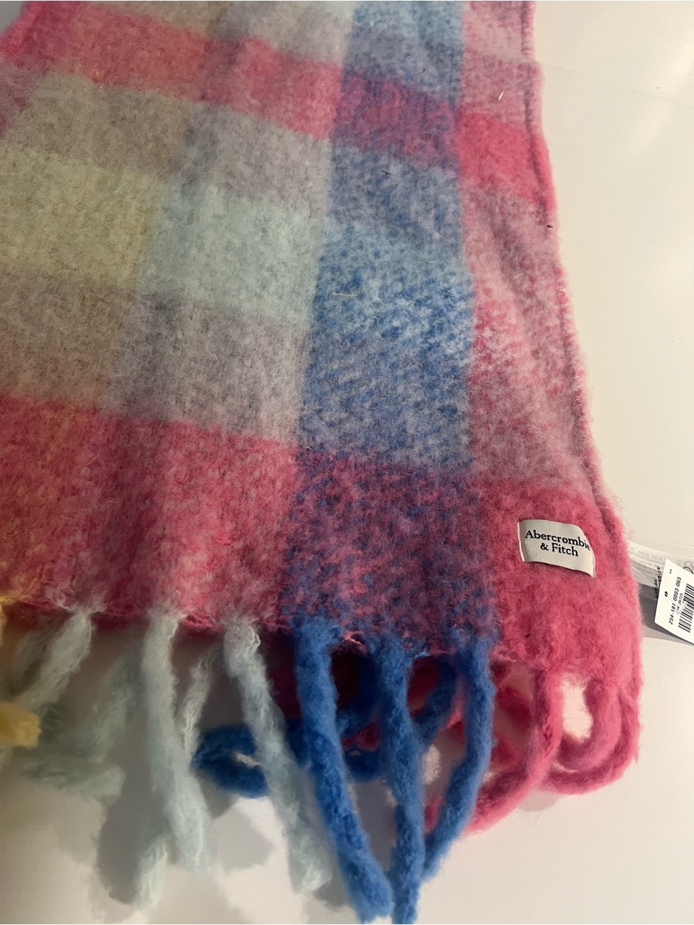 Abercrombie & Fitch Kids Pink Plaid Fringe Scarf